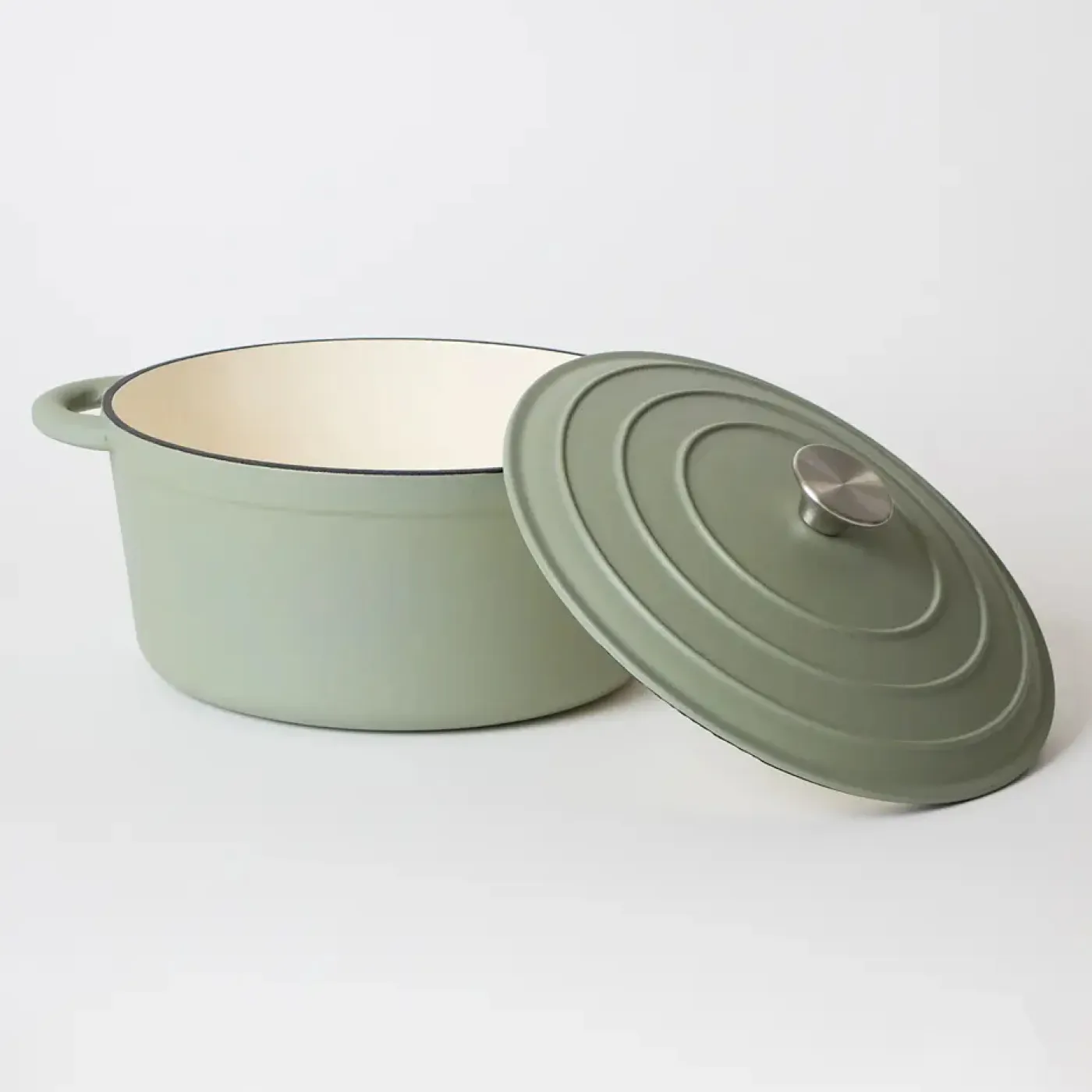 George Collective - Cast Iron Round Casserole 28cm - Matte Sage/Silver Lid - الصورة 2
