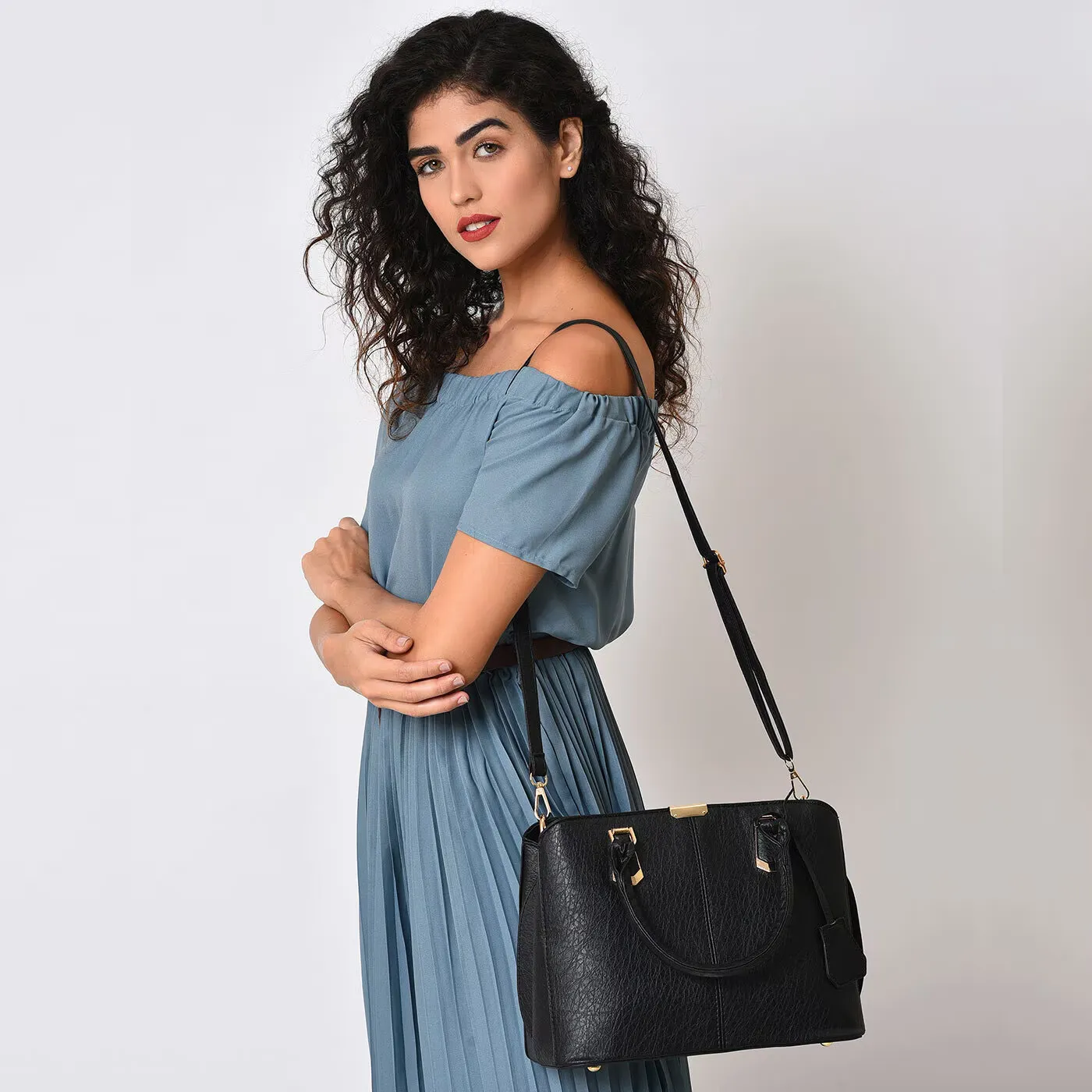 Women's Leather Handbag (Black) - الصورة 3